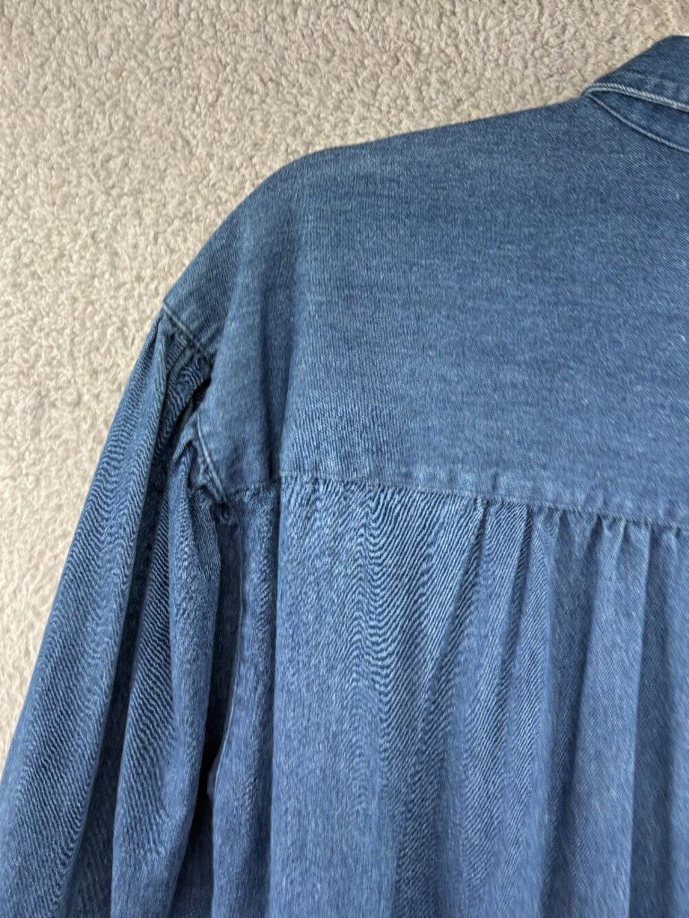 Vintage Eddie Bauer Denim Shirt Dress Small Maxi Chambray Cotton Prairie Pockets - Picture 14 of 14